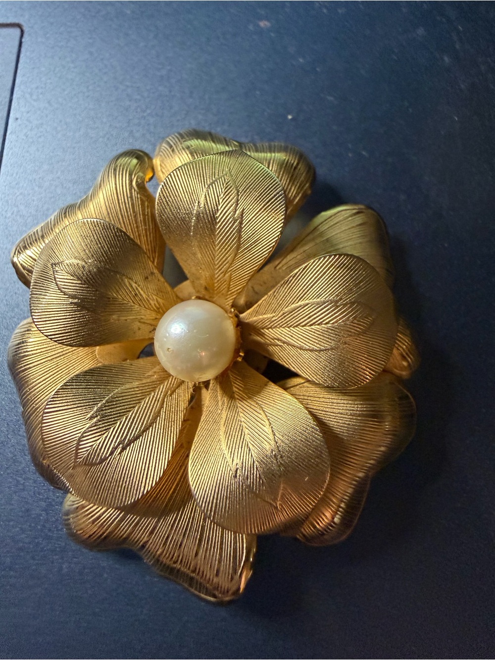 Gold Floral Pearl-Center Brooch for Women